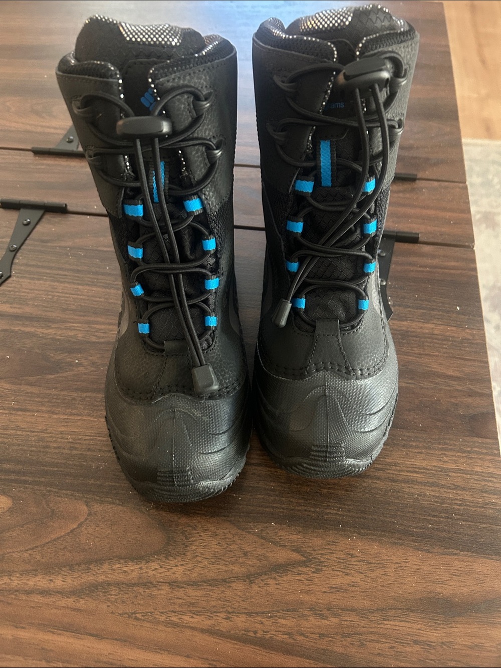 Brand New (no tags)  Kids Columbia Black Winter Boots with Blue Accents